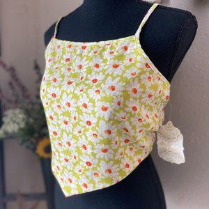 NWT Altar'd State Lime Daisy Floral Triangle Tank Top w/ Tie Back M